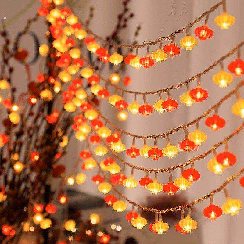 元旦过新年春节小红灯笼彩灯闪灯串满天星农村院子结婚礼氛围装饰