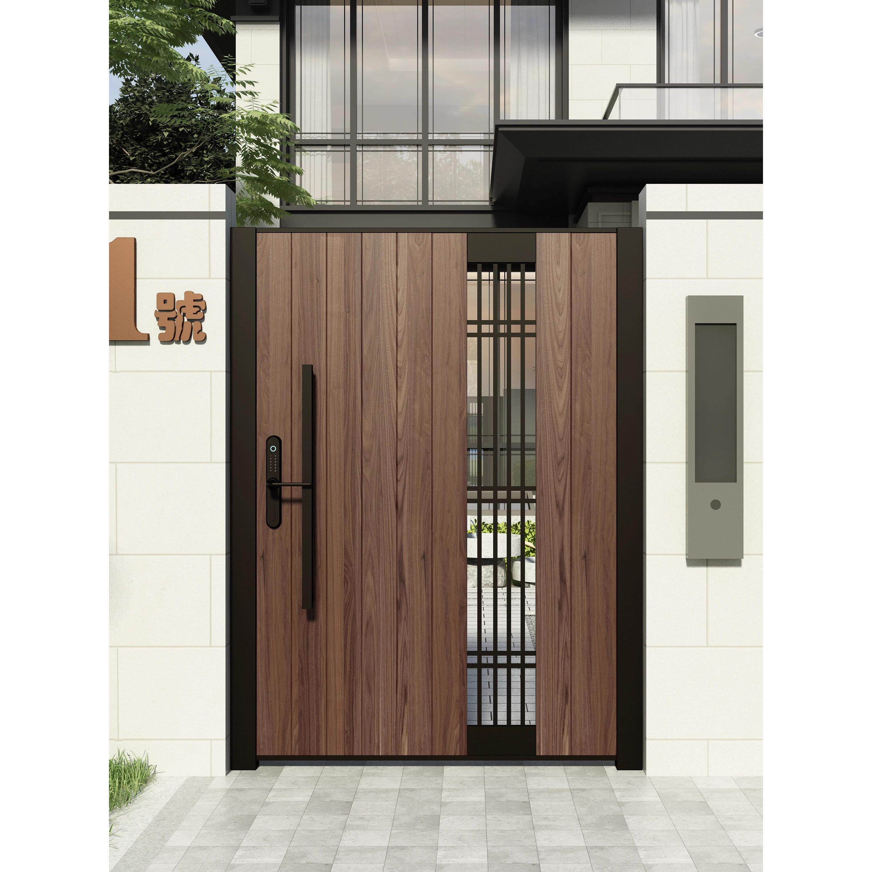 铝合金户外花园防腐木门别墅庭院栅栏小区院子塑木对开铁艺不锈钢