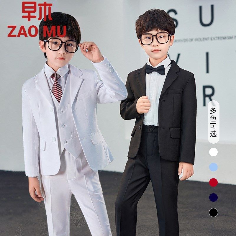 男童主持人西装套装礼服钢琴演出服白色小西服诗朗诵正装花童英伦