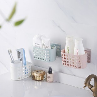 包邮浴室厨房挂篮置物架塑料免打孔洗漱用品放置篮无痕贴