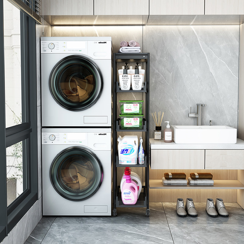 太空铝阳台置物架滚筒洗衣机侧边储物架子抽拉式夹缝超窄缝隙收纳