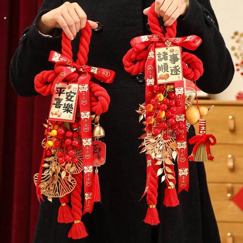 2026新款入户门发财果挂件马年新年装饰品元旦氛围布置过年万字结