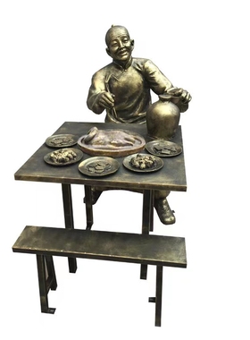 定制招财迎宾吃火锅雕像纯铜定做商业小吃街人物雕塑订礼品摆件