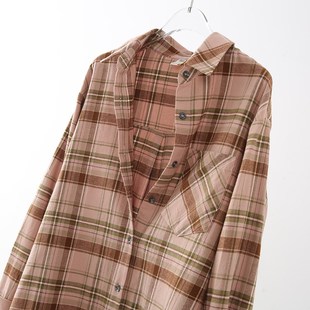 磨毛纯棉格子衬衫女款宽松厚款春秋长袖大码衬衣百搭休闲外套