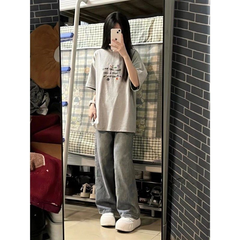 复古小个子阔腿牛仔裤女夏季新款中大童高腰窄版宽松学生直筒长裤,童装/婴儿装/亲子装,儿童牛仔裤,淘宝优惠券,粉丝福利购,淘宝优惠卷