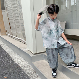 男童夏季汉服短袖套装2024新款儿童国风新中式古风薄款演出服唐装