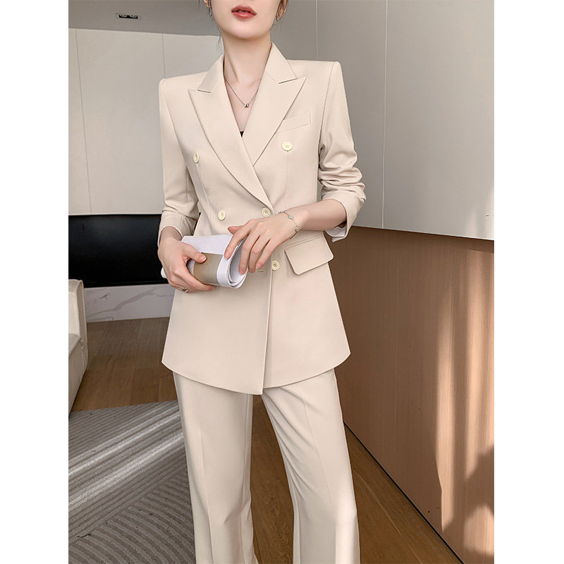 米色休闲西装套装女2024新款高级感职业正装气质阔腿裤小西服外套
