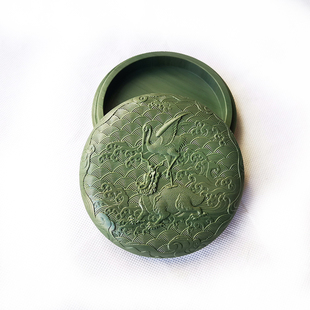 砚台 墨海 松花砚 古典纹图大石盒砚 正宗老坑原石砚台 松花石砚