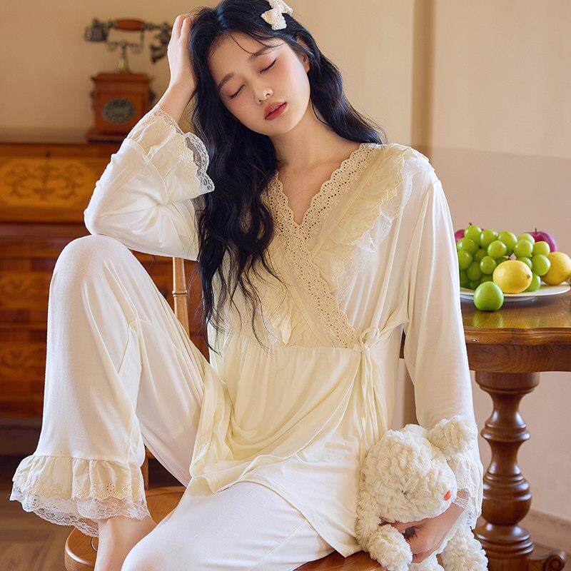 公主莫代尔月子服春夏薄款产后哺乳家居服怀孕期带胸垫孕妇睡衣
