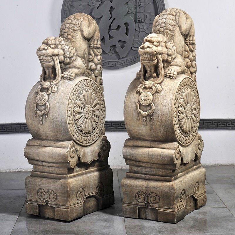 石雕门墩抱鼓石一对汉白玉中式彷古庭院别墅门口看门石门当户对石