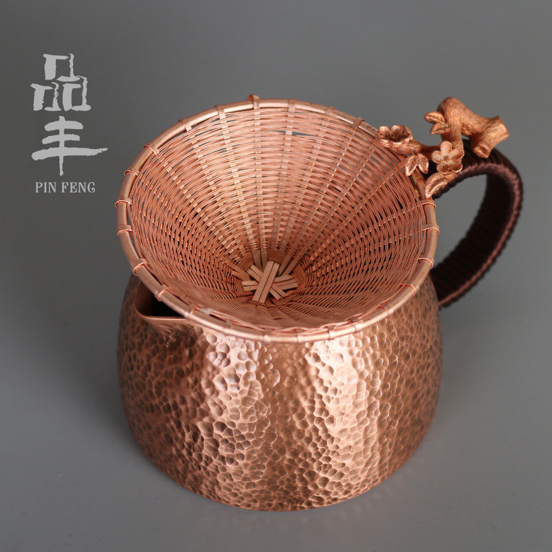 品丰纯铜手工锤纹紫铜公道杯纯铜手工功夫茶滤分茶器茶海沏茶茶具