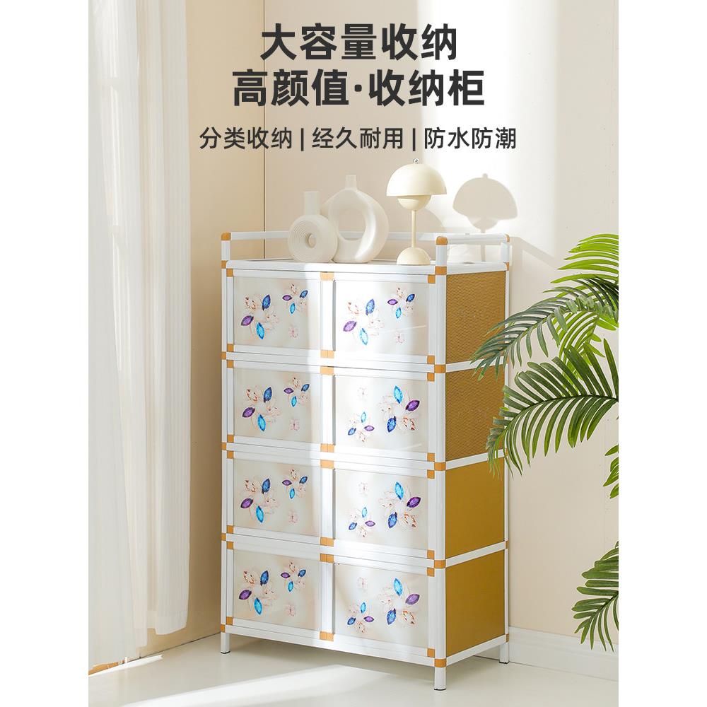 碗柜厨房多功能收纳柜钢化玻璃橱柜经济型客厅家用放碗置物餐边柜