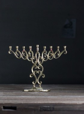 多头烛台 西洋旧物古董美食静物摄影道具黄铜摆件【二店道具铺】