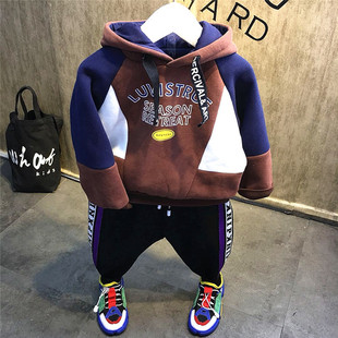 男童小童冬季卫衣套装加绒冬装儿童宝宝2加厚3加绒4卫衣5岁三件套