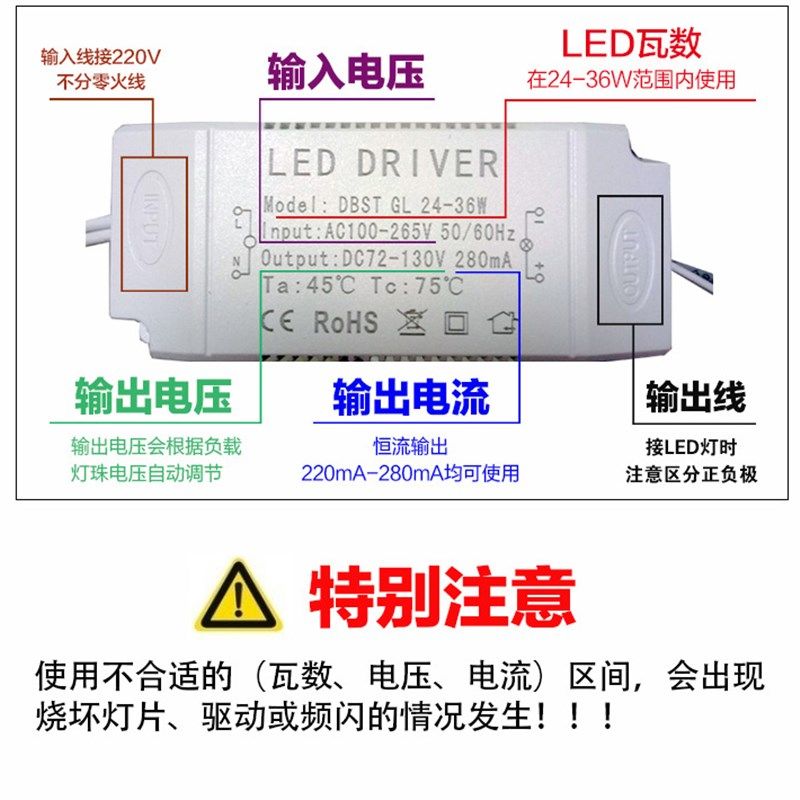 LED恒流驱动电源8W12W 吸顶灯整流变压器灯带射灯镇流器18W24W36W,家装灯饰光源,灯具配件,淘宝优惠券,粉丝福利购,淘宝优惠卷