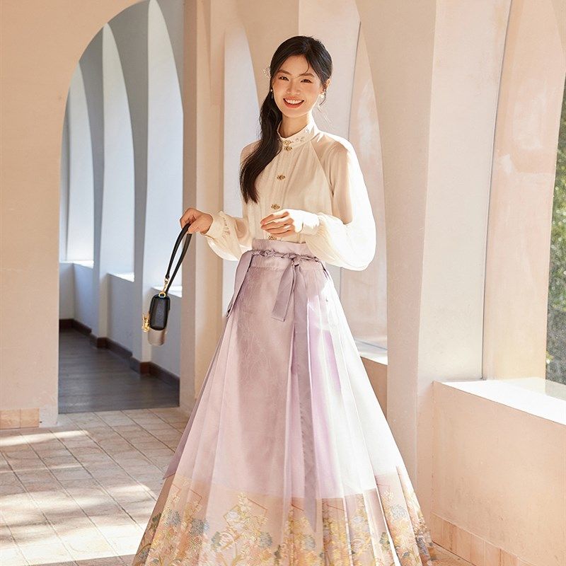 蕴锦[春日昭昭]日常改良汉服女明制马面裙交领衬衫竖领春2024新款