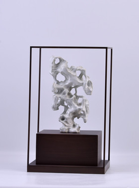 新中式禅意陶瓷太湖石摆件客厅玄关博古架书柜架酒店售楼处软装饰