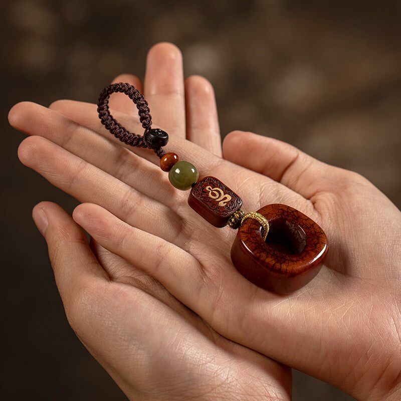 创意手工牛骨平安扣钥匙挂件本命年高档汽车钥匙挂饰男女情侣礼品