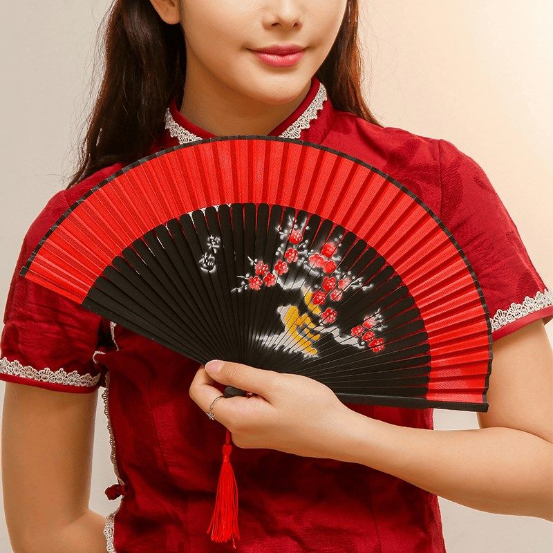 新中式红色折扇女古风旗袍走秀扇子马面裙舞蹈跳舞折扇易开合梅花,居家日用,扇子,淘宝优惠券,粉丝福利购,淘宝优惠卷