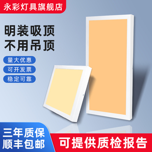 明装平板灯600x600暖白光300X1200水泥木吊石膏顶免开孔办公会议