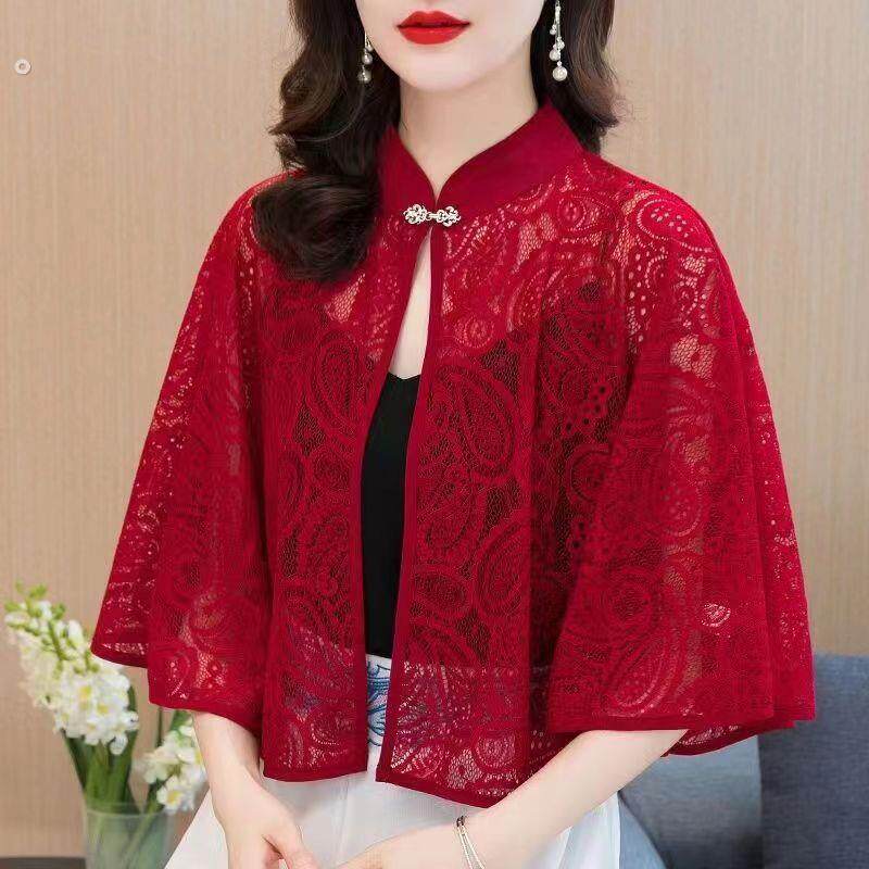 春夏女士披肩外搭薄2023新款高雅网纱气质开 衫斗篷百搭覆古披风