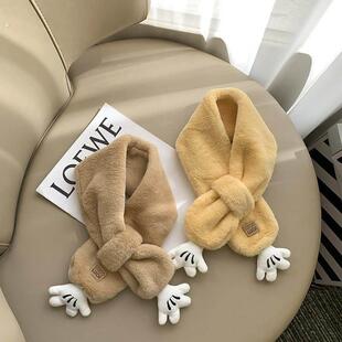 宝宝围巾秋冬可爱婴儿毛绒保暖男童女孩儿童爱心手掌交叉围巾围脖