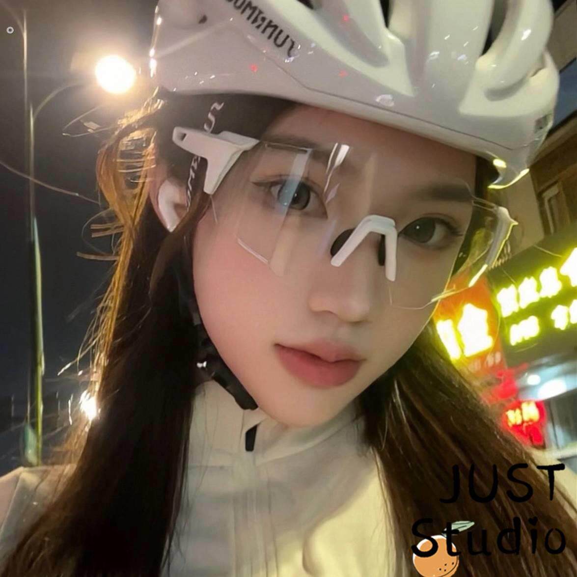 女生自行车骑行眼镜白框透明片大框显脸小户外太阳眼镜防风沙紫外