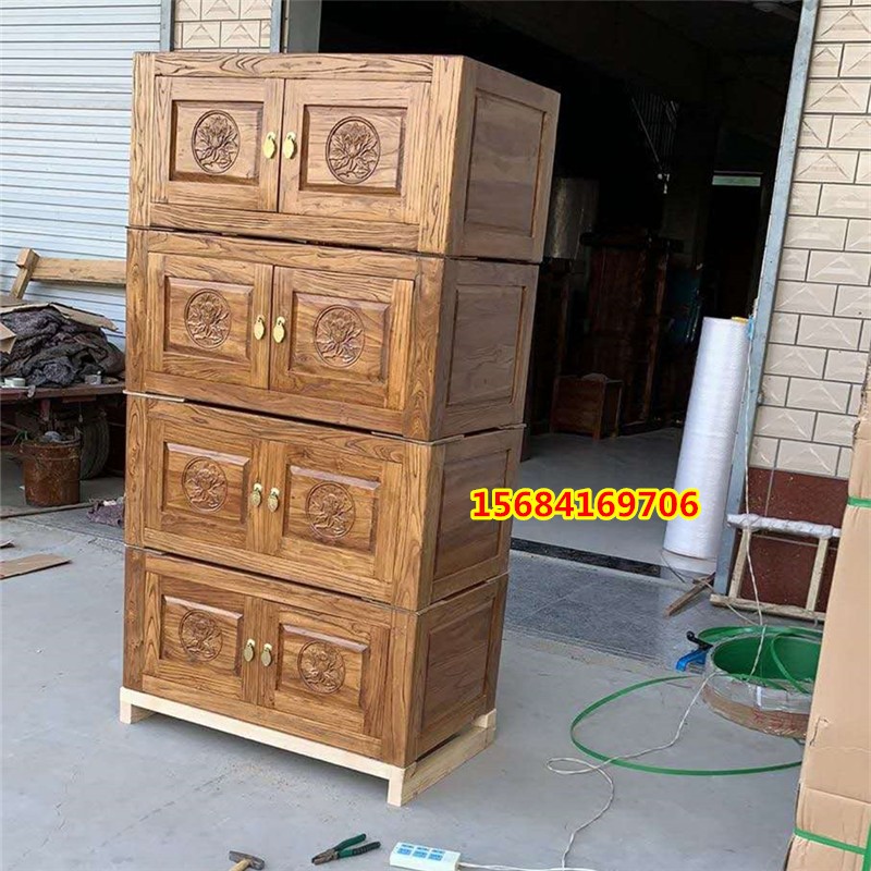 老榆木双人床全实木现代简约家具落地式榻榻米箱体榫卯组合储物床