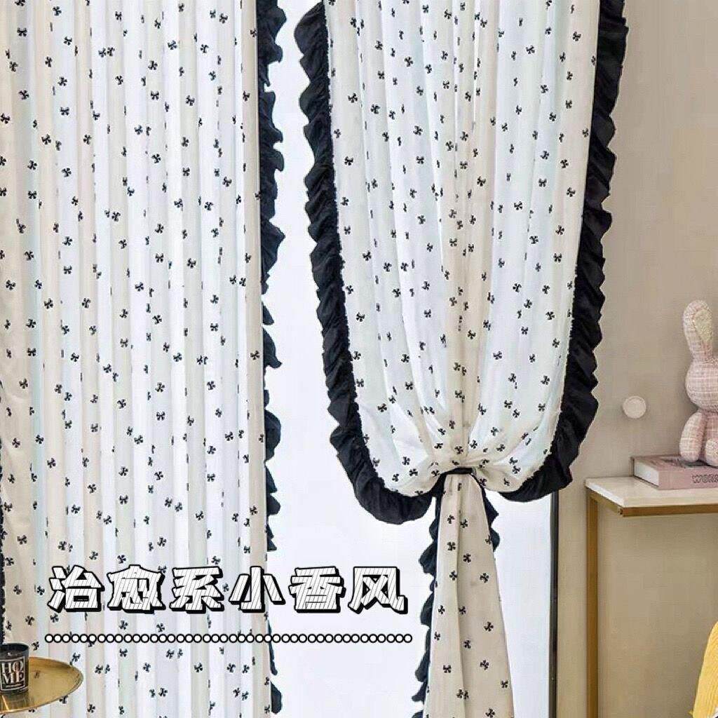 甜心小姐赫本风法式浪漫蝴蝶结小香风花边纱帘窗帘设计感高端窗纱