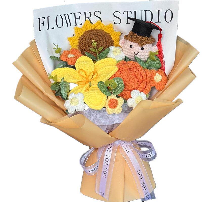 毕业花束创意手工钩织向日葵玫瑰毛线花送小学初中男女生生日礼物