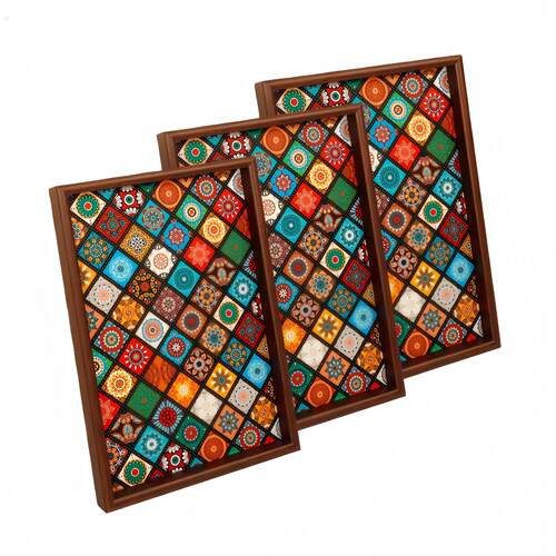 波西米亚风托盘异域客厅桌面收纳首饰玄关家用木质皮革收纳盘