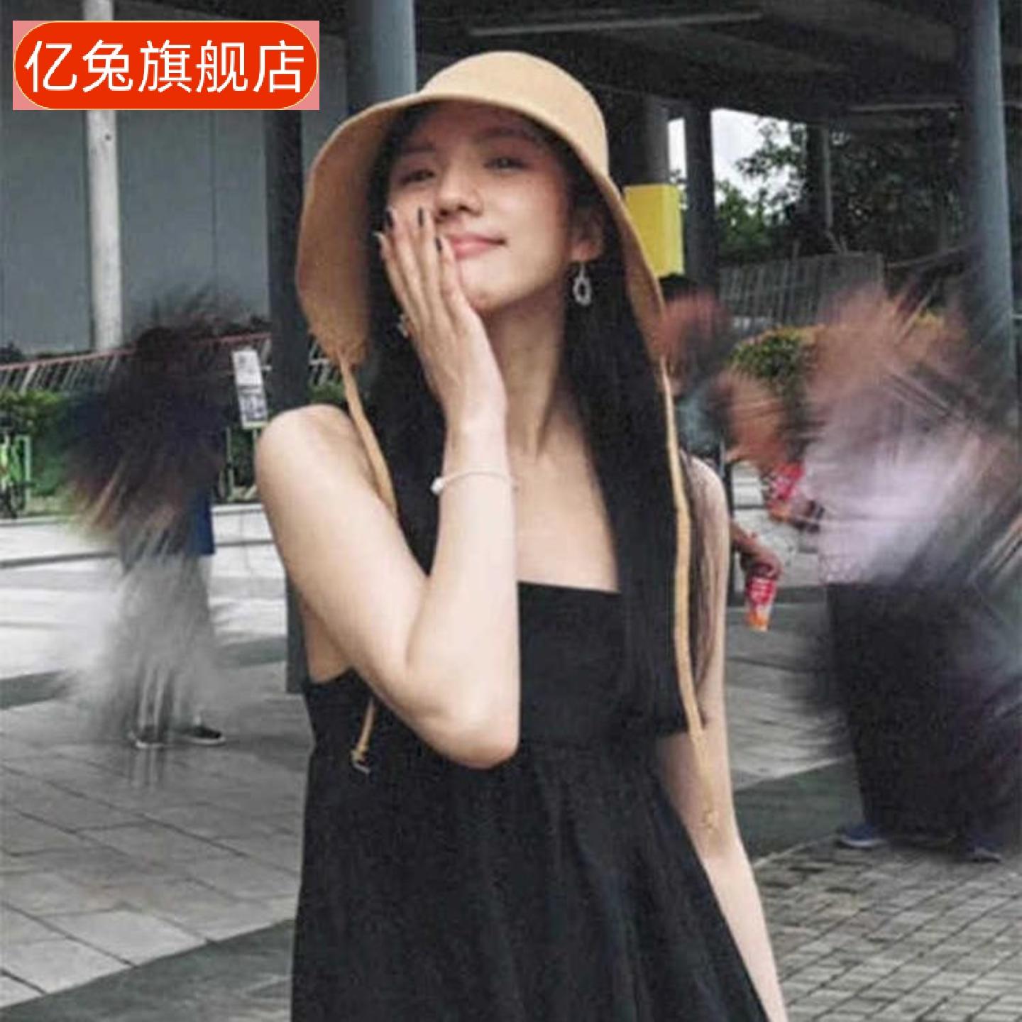 日本棉麻草编遮阳帽女春夏系带