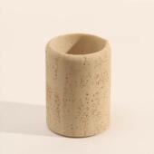 洞石笔筒轻奢高级感办公室桌面收纳盒办公桌创意简约高档摆件笔座