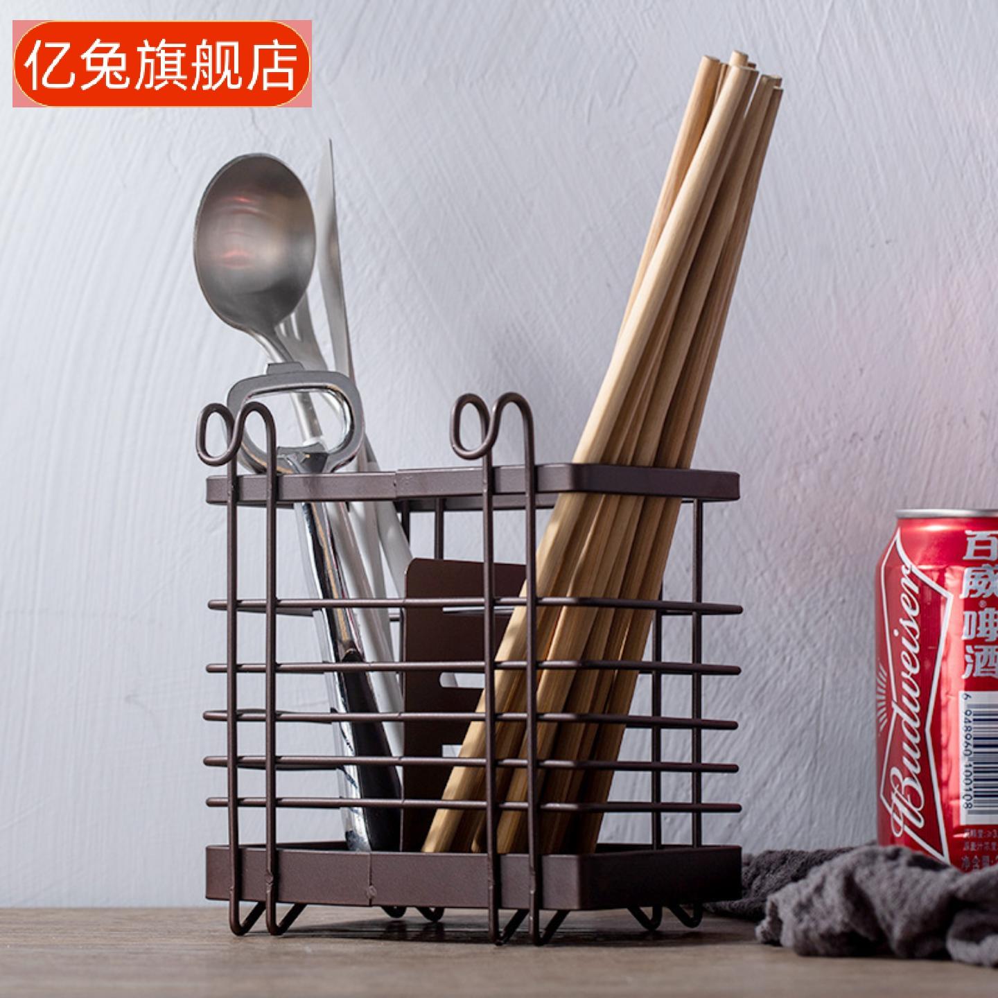 双格筷子笼沥水收纳筒带悬挂钩