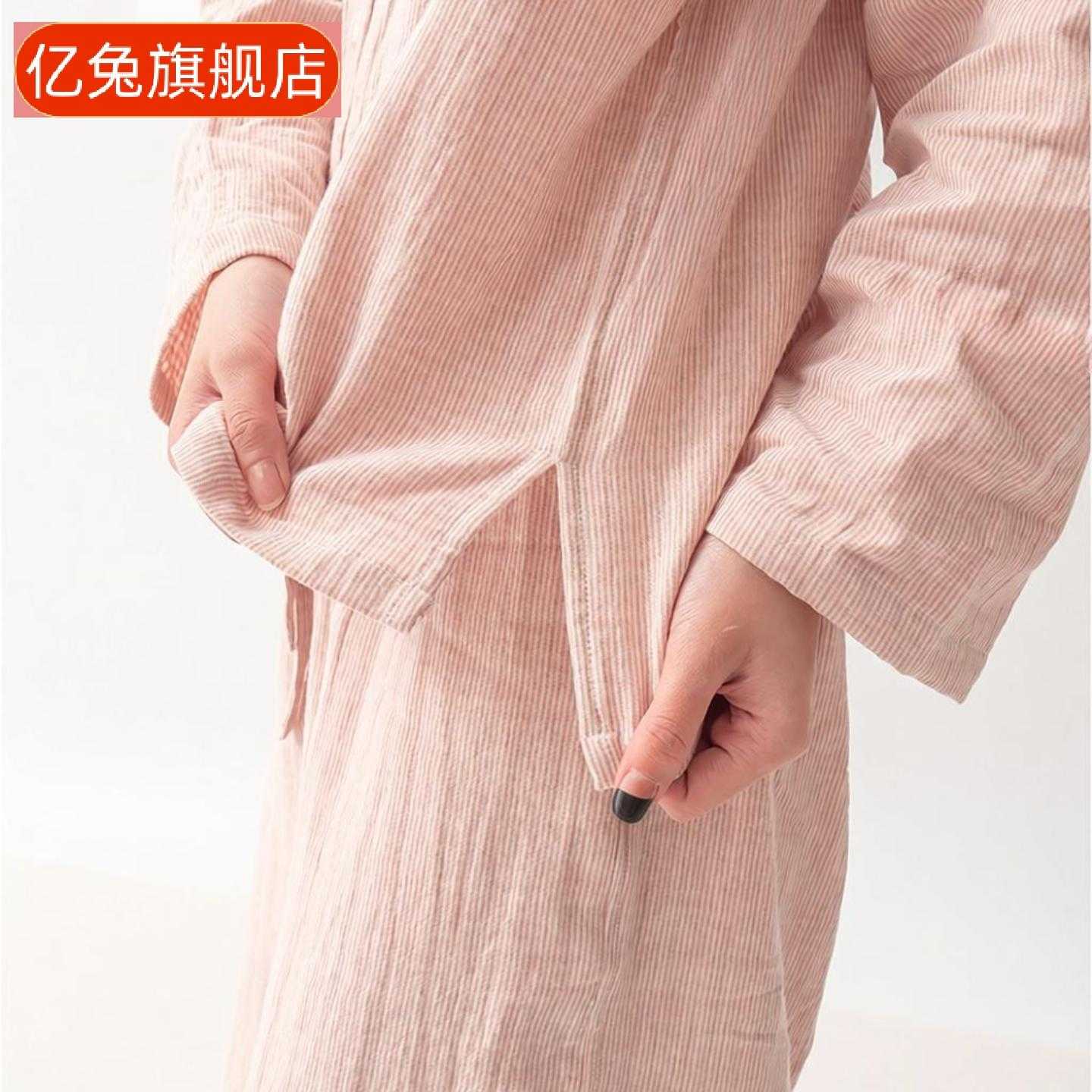 风长款女春秋双层棉纱薄款睡衣|