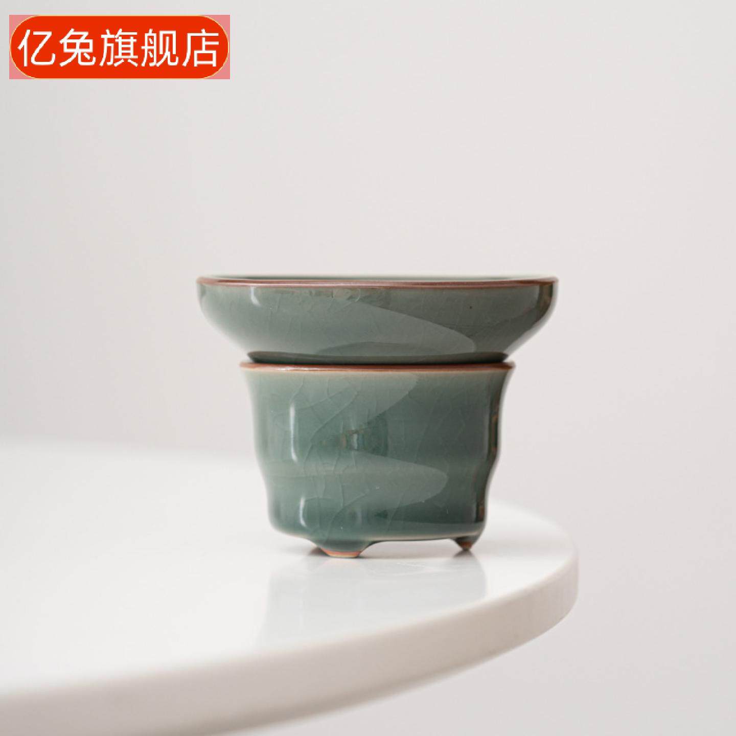 哥窑冰裂纹陶瓷茶漏茶滤一体超密