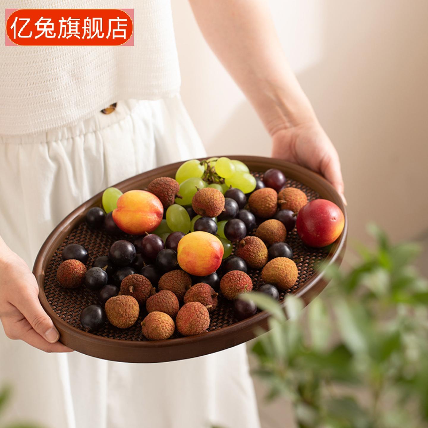 棕色椭圆形竹制加餐垫托盘家用