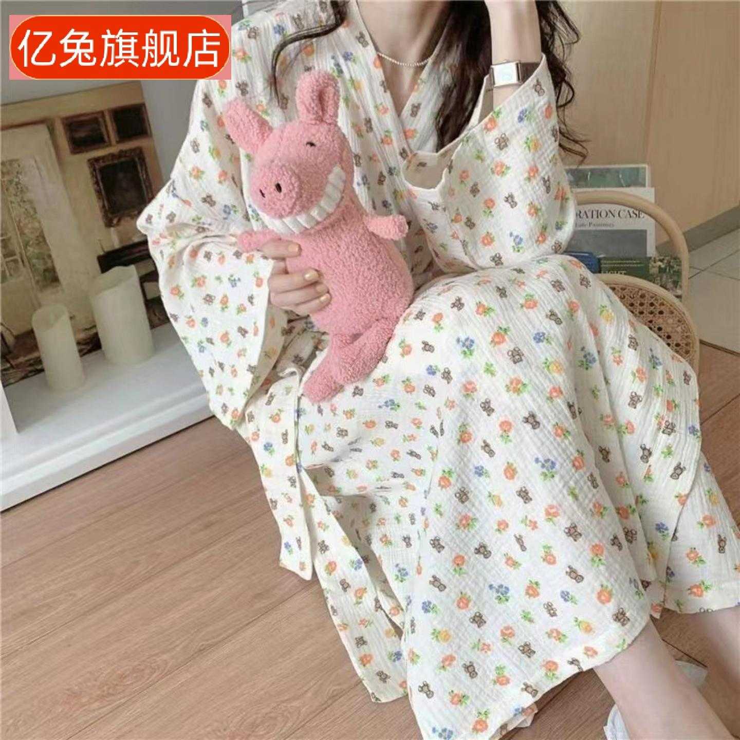 和服长袖睡袍可爱睡裙女秋季长款睡衣休闲居服可外穿