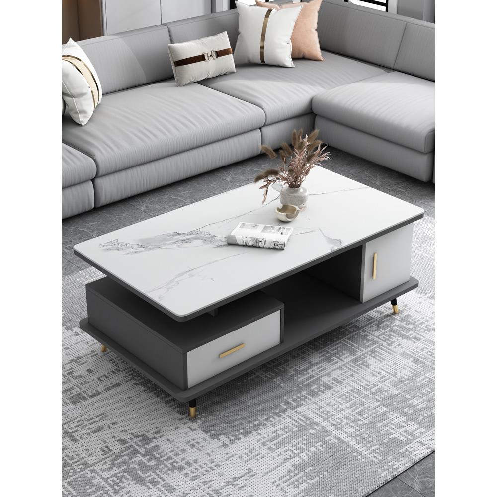 轻奢岩板大理石茶几电视柜组合简约小户型北欧茶几桌客厅家用花几