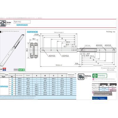 35宽Sus304不锈钢耐高温滑动三段式导轨柜工业导轨Ssrxn36承重60k