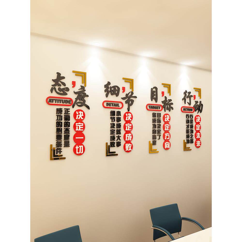 办公室背景墙面装饰贴画3d立体贴纸亚克力字画公司文化墙励志标语