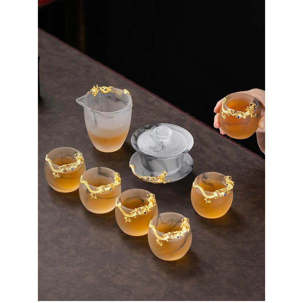 烟宇墨玻璃茶具套装家用高端茶杯套碗礼品家庭办公茶具礼盒