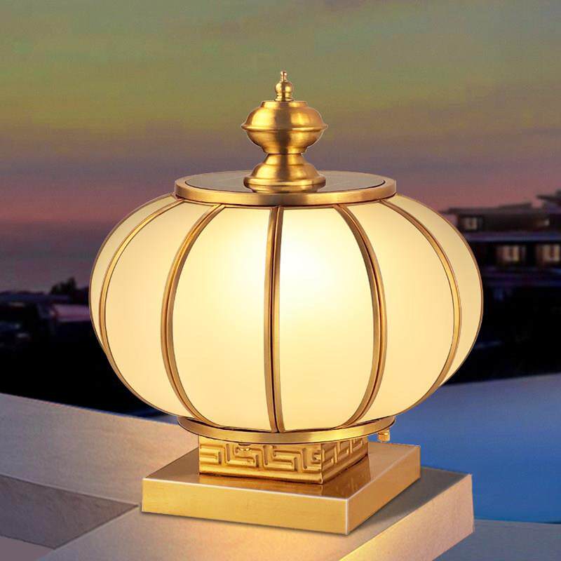 新款纯铜太阳能庭院户外围墙门柱全铜别墅柱子大门灯防水柱头灯