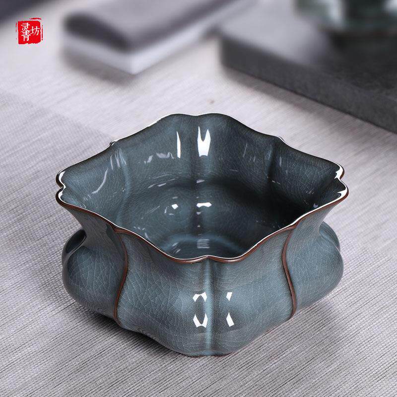 灵青坊青瓷茶洗杯洗纯手工铁胎渣斗陶瓷功夫茶具水盂建水哥窑冰裂