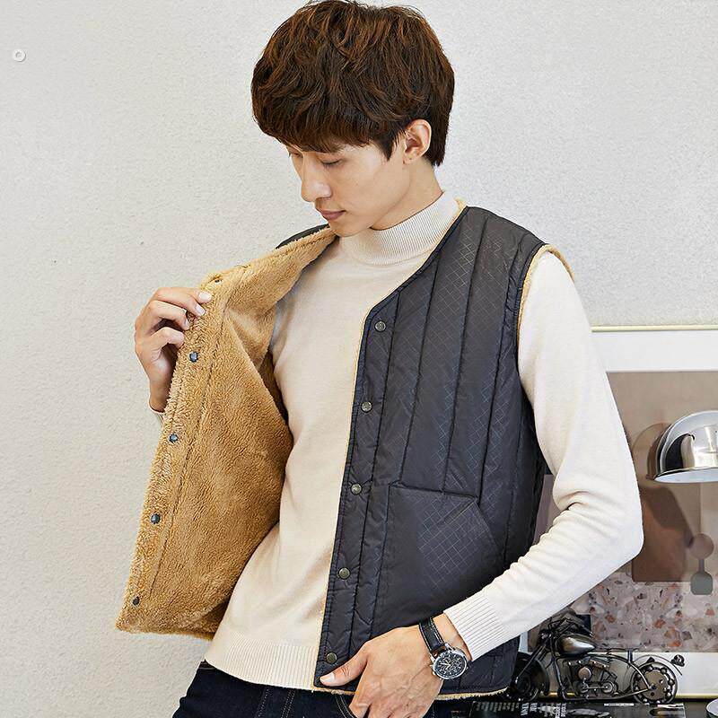 秋冬男士加绒加厚羽绒棉马甲短款保暖棉服背心坎肩打底中老年内胆