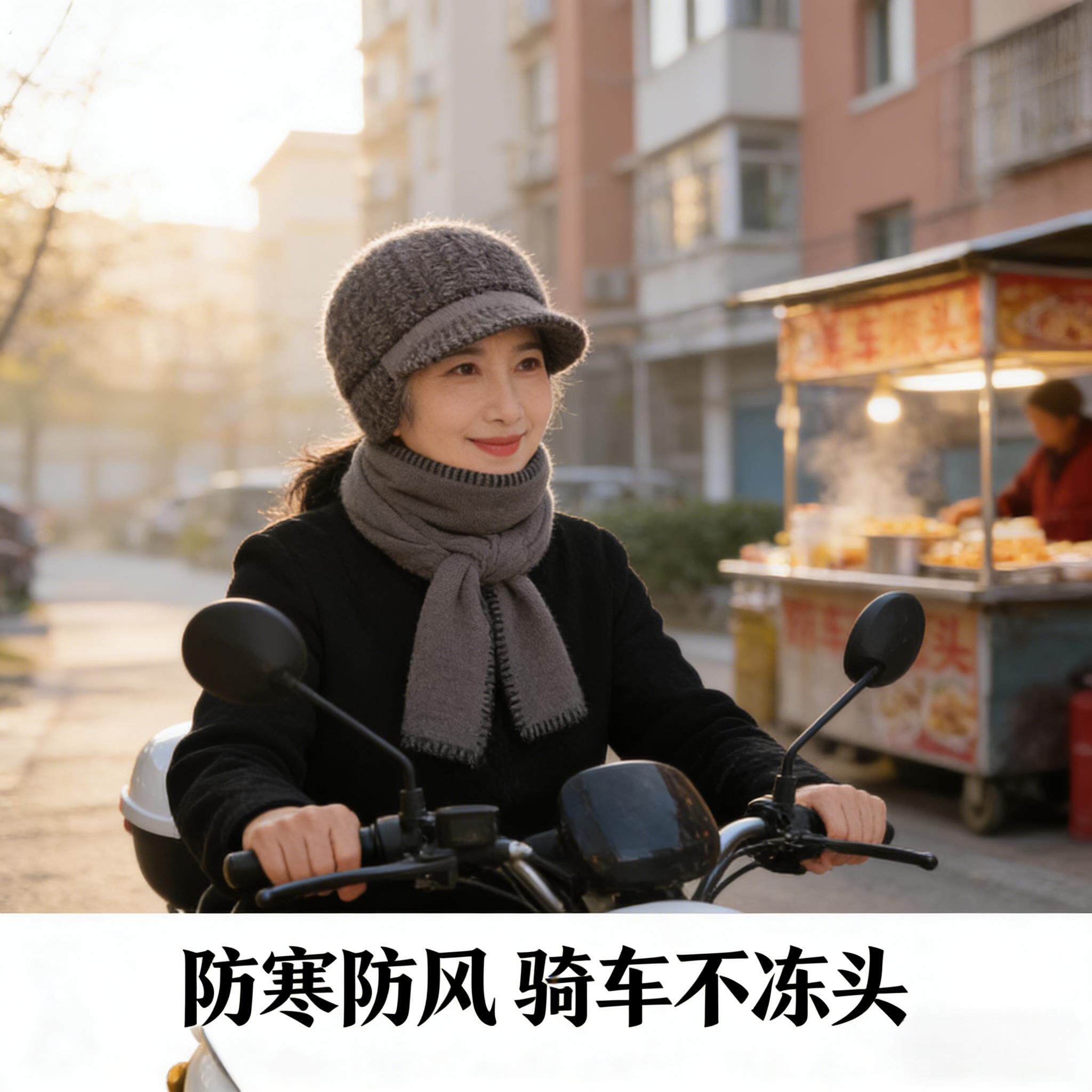 骑电动车女士帽子骑车奶奶保暖老年人老人防寒毛线帽防风织帽子