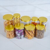 金色铝盖透明食品级塑料瓶五谷杂粮包装 瓶子广口加厚密封罐塑料桶