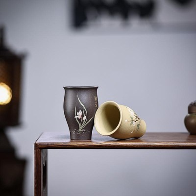 80ml小容量宜兴紫砂主人杯原矿天青泥段泥小杯子泥绘泡茶杯小品