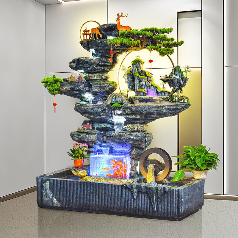 大型假山流水鱼缸玄关角落阳台装饰别墅花园庭院造景鱼池喷泉摆件