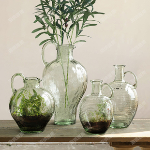 新款出口单耳大肚玻璃花瓶水养插花吊钟马醉木客厅家居微景观摆件